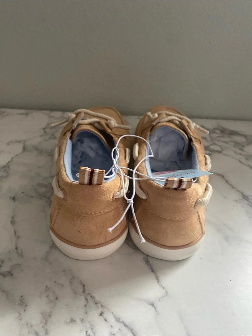 Cat & Jack Men's Tan Suede Boat Shoes with Cream Laces